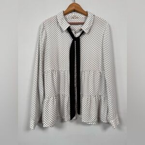 Riley & Rae Black and White Polka Dot Blouse, Tie Neck, Size XL